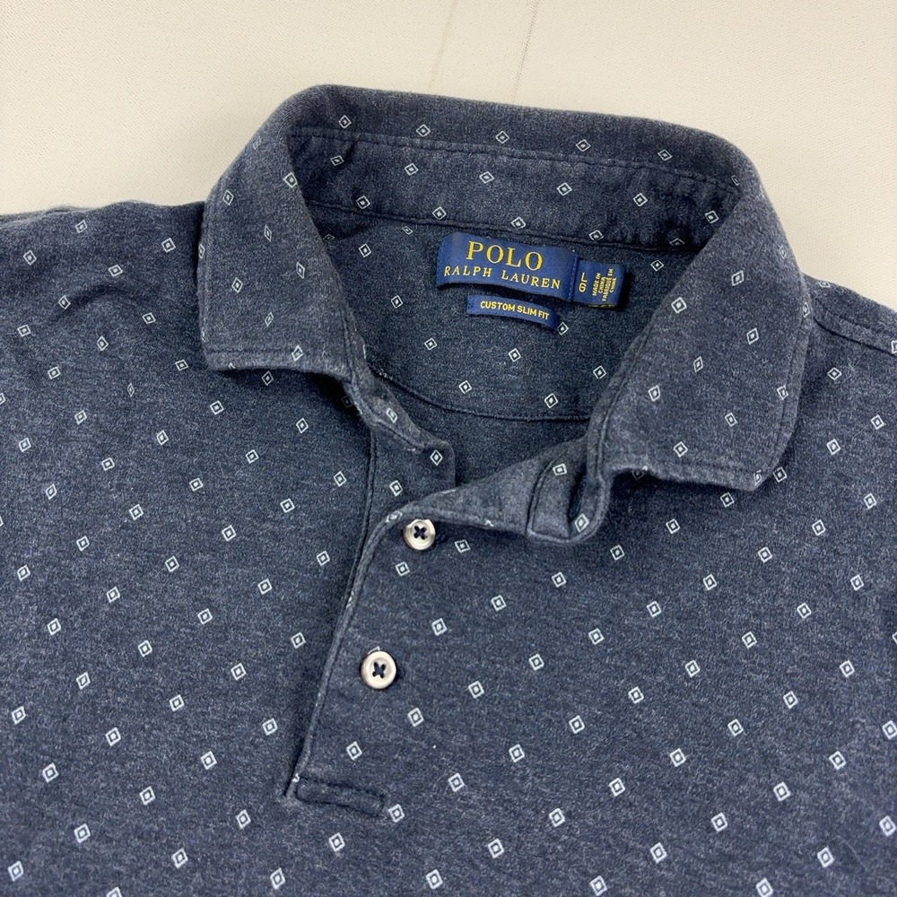 Polo Ralph Lauren Polo Shirt Mens L Blue Custom Slim Fit Diamond Short Sleeve